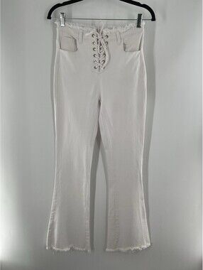 SHEIN Women’s Size Small Flare White Jeans Lace Up Fly 008